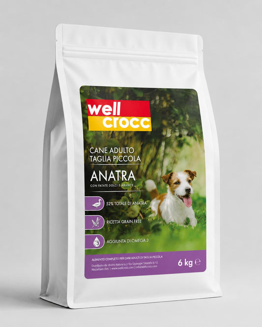 Wellcrocc Cane Adulto Piccola Taglia – Anatra Grain Free