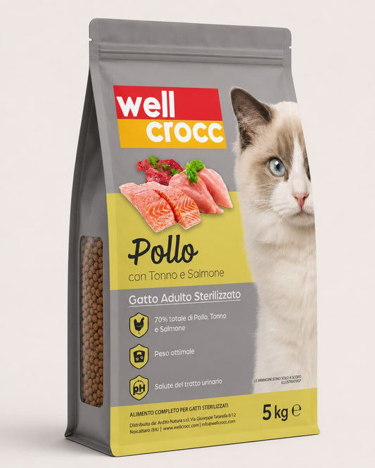 Wellcrocc Gatto Adult Sterilizzato Pollo Tonno Salmone
