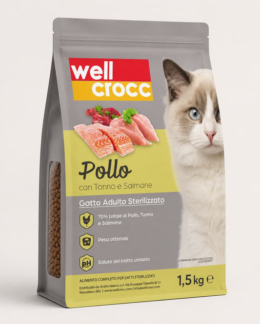 Wellcrocc Gatto Adult Sterilizzato Pollo Tonno Salmone